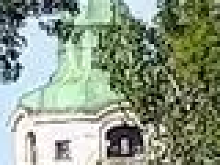 the tower behind the trees, converted WebP file, zoomed in 4x